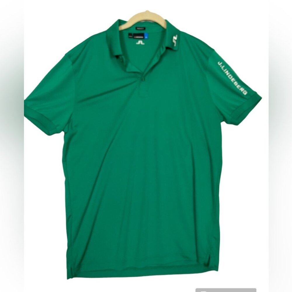 J. Lindeberg Green Tour Tech Reg Fit Golf Polo Embroidered Logo Sz L